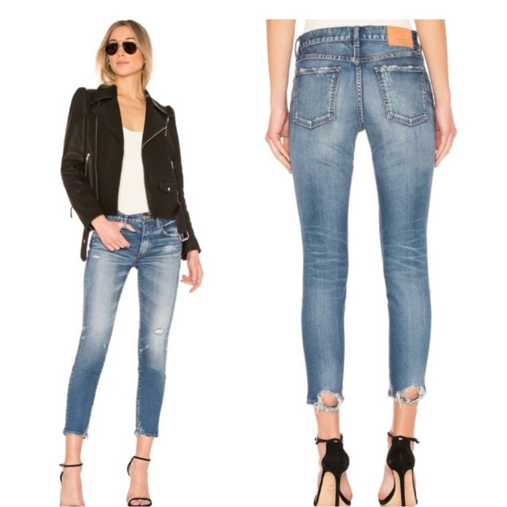 Moussy Vintage Velma High Rise Ankle Skinny Distressed Whisker Designer Jeans
